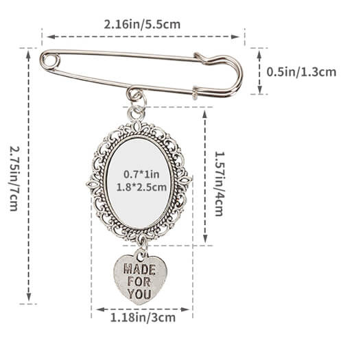 Broche ovale - épingle à nourrice avec pendentif en forme de coeur pour sublimation