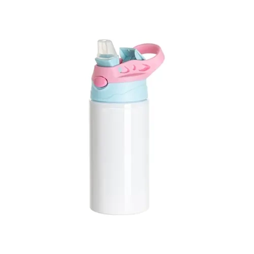 Aluminum bottle 500 ml white with blue cap and pink handle for sublimation
