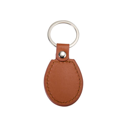 Breloc din piele și metal pentru sublimare - oval - maro