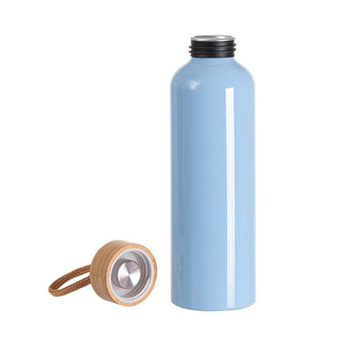 Vandflaske i aluminium 600 ml med bambuslåg til sublimering - blå