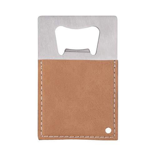 Flesopener 5,5 x 8,5 cm in staal en leer voor sublimatie - bruin