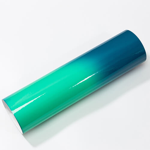 A sheet of self-adhesive foil that turns from blue to green