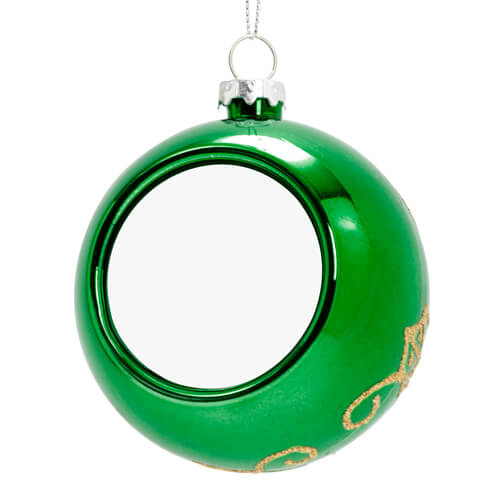 Adorno de árbol de Navidad Ø 8 cm para sublimación - verde - flores doradas