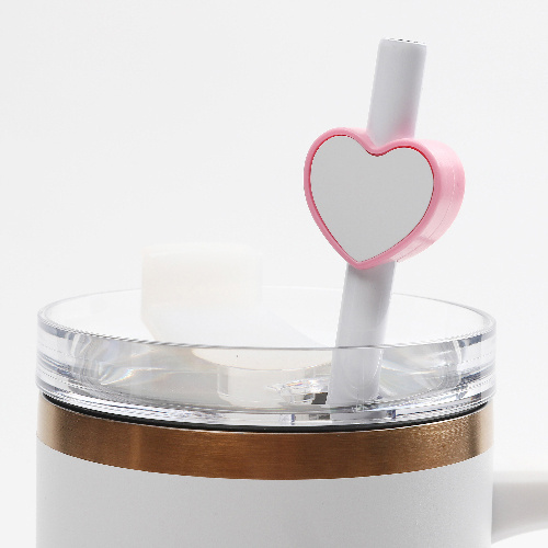Tapón de pajita de silicona Ø 0,8 / 1 cm para sublimación - corazón rosa