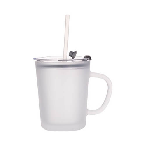 Hrnček z matného skla 400 ml s viečkom a slamkou na sublimáciu