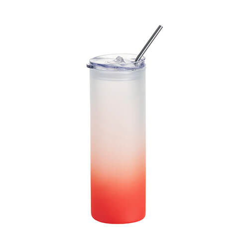 750 ml matte mok met kunststof deksel en rietje voor sublimatie - rood gradiënt