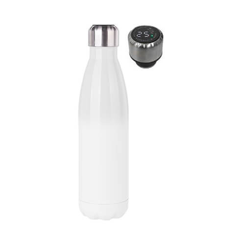 500 ml nerūsējošā tērauda pudele ar termometru sublimācijai - balta