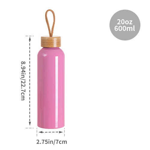 Alumínium vizes palack 600 ml-es bambusz fedéllel szublimációhoz - sötét rózsaszínű