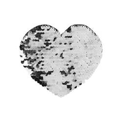 Dwukolorowe cekiny do sublimacji i aplikacji na tekstyliach - srebrne serce 12 x 10,5 cm