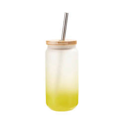 Szklanka 550 ml szroniona ze słomką i bambusową pokrywką do sublimacji - limonkowy gradient