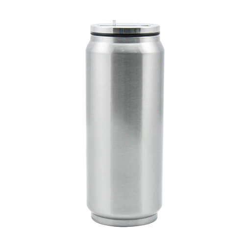 Bidon - puszka na napoje 500 ml ze słomką Sublimacja Termotransfer - srebrny