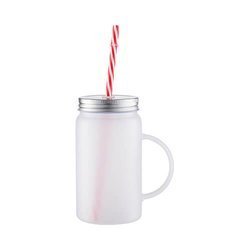 Cană Mason Jar 500ml cu pai pentru sublimare - sticlă mată