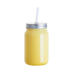 Cană de sticlă Mason Jar Full Color 450 ml fără ochiuri pentru sublimare - galben 