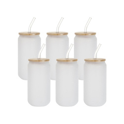 Set de 6 pahare maturate de 550 ml cu paie și capac din bambus pentru sublimare 