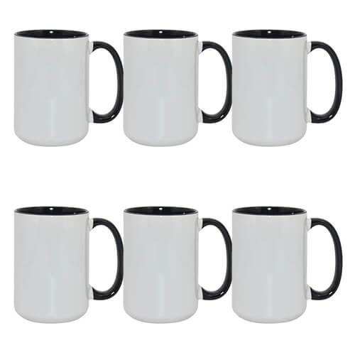 Set de 6 căni A+ de 450 ml cu interior negru și ochiuri pentru sublimare