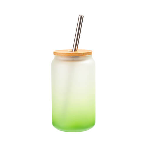 Sticlă mată de 400 ml cu pai și capac din bambus pentru sublimare - gradient verde