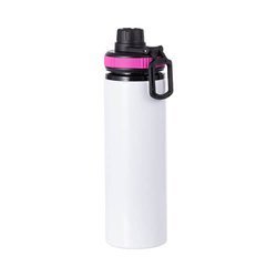 Botella de agua de aluminio blanco de 850 ml con tapón de rosca y un inserto rosa para sublimación