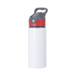 Botella de agua de aluminio de 650 ml blanca con tapón de rosca con inserto rojo para sublimación
