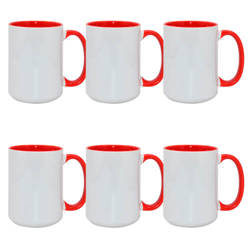 Set de 6 vasos A+ de 450 ml con interior rojo y asa de sublimación