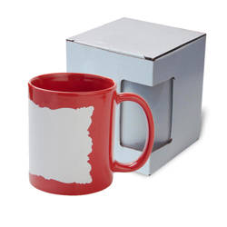 Taza 330 ml con marco de sublimación - rojo con caja de cartón