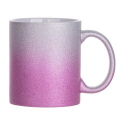 Taza 330 ml con purpurina para sublimación - degradado rosa-plateado