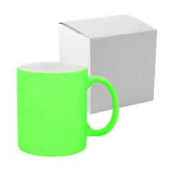 Taza Fluo Color - verde mate con caja de transferencia térmica por sublimación
