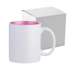 Taza de 330 ml con interior rosa metalizado para sublimación con caja de cartón