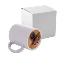 Taza de 330 ml con lengua de perro impresa en la parte inferior para impresión por sublimación + caja de cartón