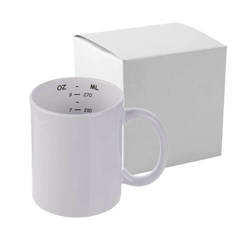Taza de 330 ml con vaso medidor interno para sublimación con caja de cartón