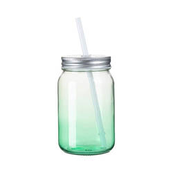 Taza de cristal Mason Jar 450 ml sin asa para sublimación - verde degradado