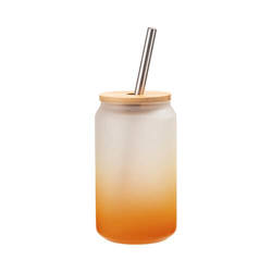 Un vaso esmerilado de 400 ml con pajita y tapa de bambú para sublimación - degradado naranja