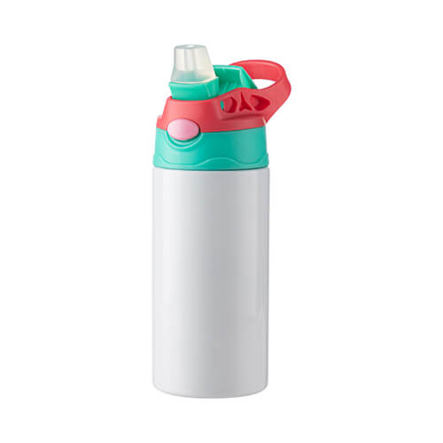 Botella de agua para niños de 360 ml fabricada en acero Steel para  sublimación - blanca con tapón de rosca verde-rosa Blanco / rosa / verde, GADGETS \ BOTELLAS Y TERMOS