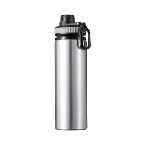 Botella de agua de aluminio plateado de 850 ml con tapón de rosca con inserto gris para sublimación
