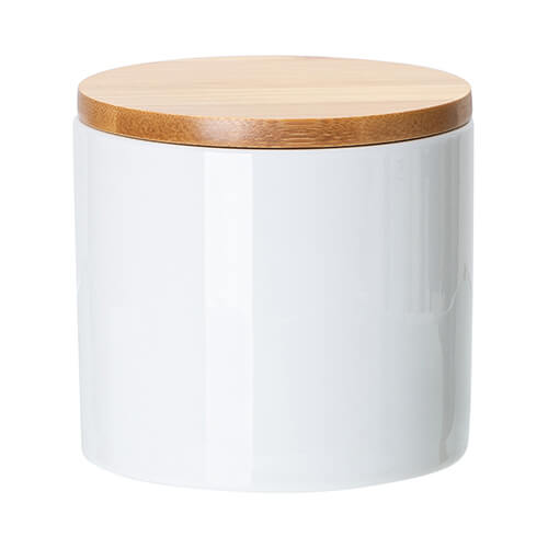 Envase de cerámica de 480 ml con tapa de madera para sublimación