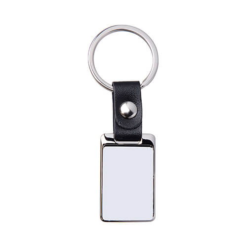 Llavero de metal para llaves de sublimación: un pequeño rectángulo con una correa negra