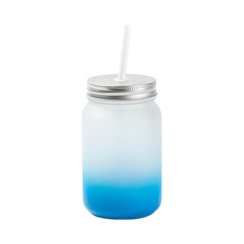 Mug Mason Jar 450 ml esmerilado sin asa para sublimación - Azul degradado