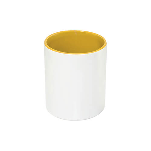 Recipiente de cerámica para bolígrafos con interior amarillo para impresión por sublimación