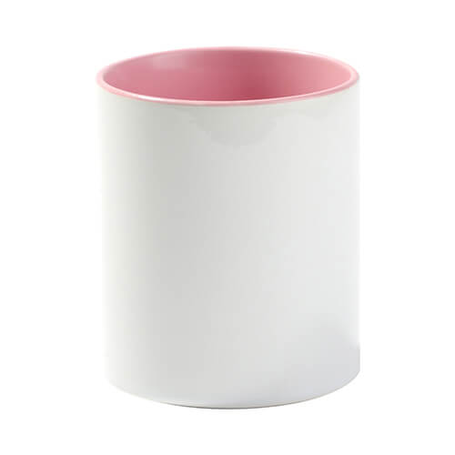 Recipiente de cerámica para bolígrafos con interior rosa para impresión por sublimación