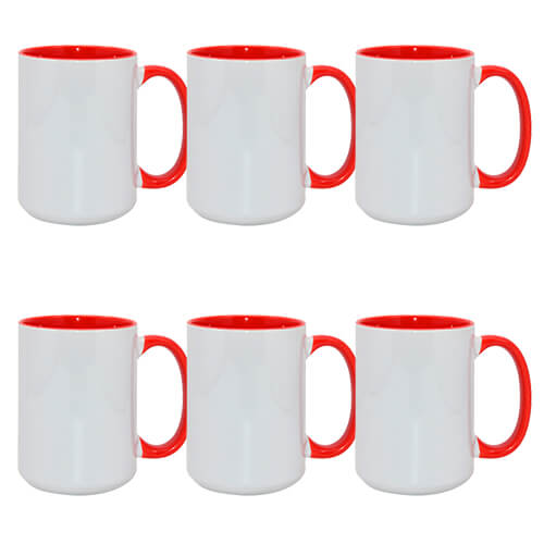 Set de 6 vasos A+ de 450 ml con interior rojo y asa de sublimación