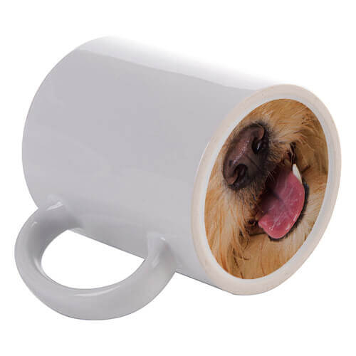 Taza de 330 ml con lengua de perro impresa en la parte inferior para impresión por sublimación