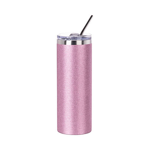 Taza de 600 ml con pajita para sublimación - purpurina rosa
