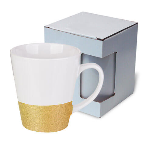 Taza de café con leche de 300 ml con correa brillante para impresión por sublimación con caja KAR3 - dorado