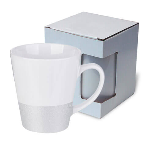 Taza de café con leche de 300 ml con correa brillante para impresión por sublimación con caja KAR3 - plateado