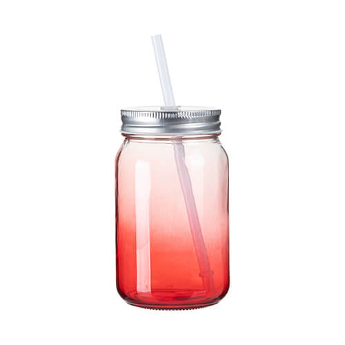 Taza de cristal Mason Jar 450 ml sin asa para sublimación - degradado rojo