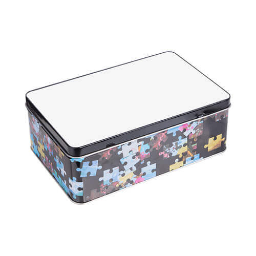 Una caja de metal con el patrón "Puzzle" Sublimación Transferencia térmica