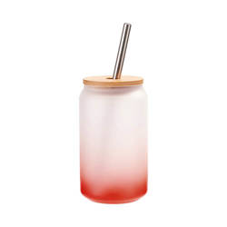 Ett 400 ml frostat glas med sugrör och bambulock för sublimering - röd gradient