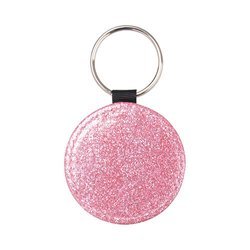 Nyckelring i läder med glitter för sublimering - rosa cirkel