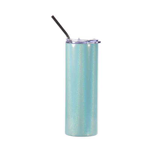 600 ml mugg med sugrör för sublimering - ljusblå iriserande