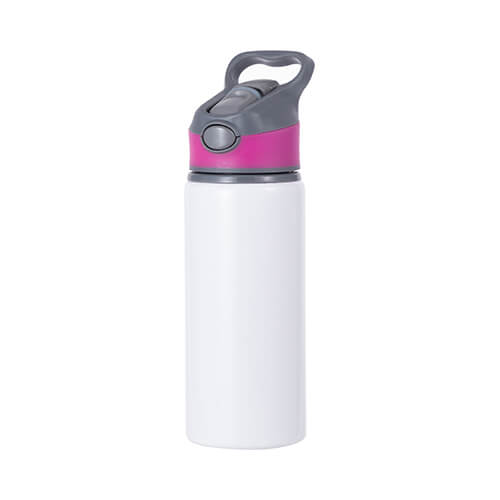 650 ml vit vattenflaska av aluminium med skruvlock med rosa insats för sublimering