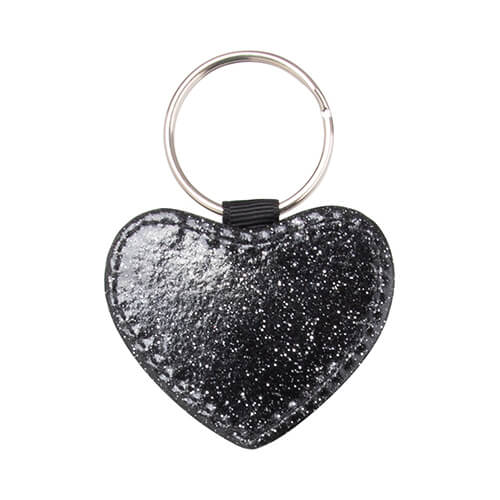 Lädernyckelring med glitter för sublimering - svart hjärta